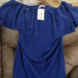 My Bump blue off shoulder maternity dress